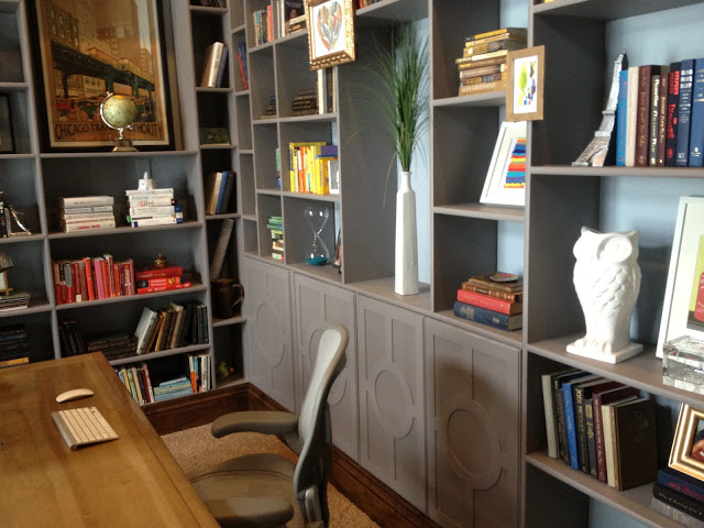 Library bookcase with O'verlays Harper panels on doors