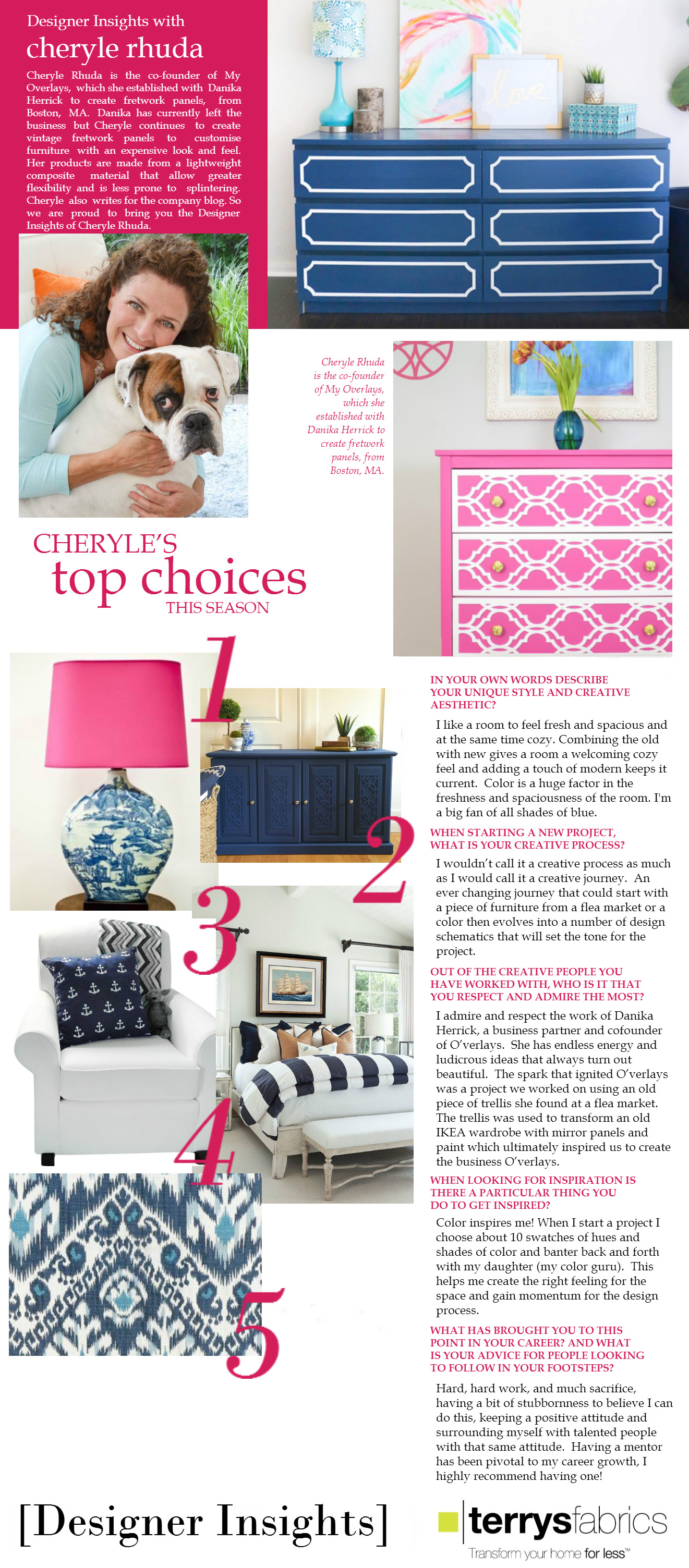 Terry Fabrics UK features Designer Insights with Cheryle Rhuda
